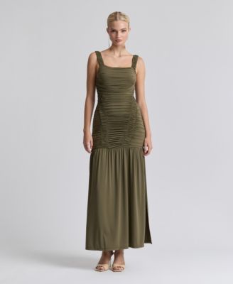 Women's Shirred Mesh Drop Waist Maxi Dress
