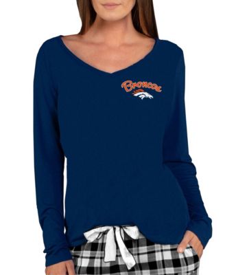 Women's Navy Denver Broncos Marathon Knit Long Sleeve Lightweight V-Neck Lounge Top