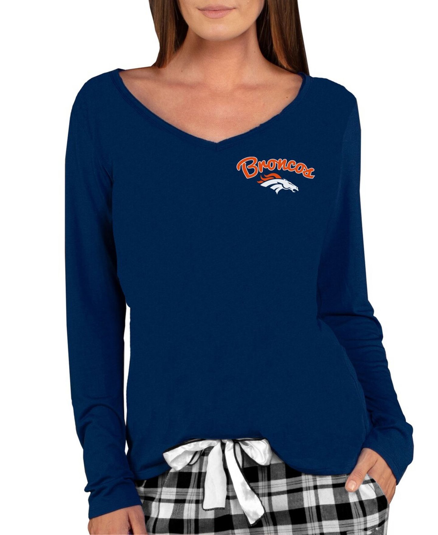 Женский топ Concepts Sport Navy Denver Broncos Marathon Knit Long Sleeve Lightweight V-Neck Lounge — фото 1