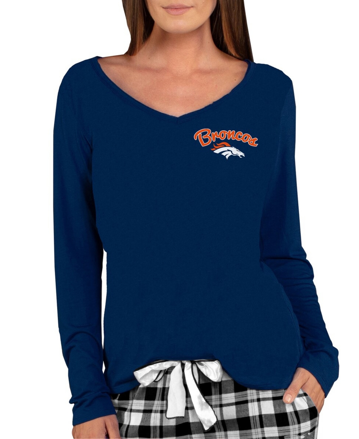Concepts Sport Women's Navy Denver Broncos Marathon Knit Long Sleeve Lightweight V-Neck Lounge Top