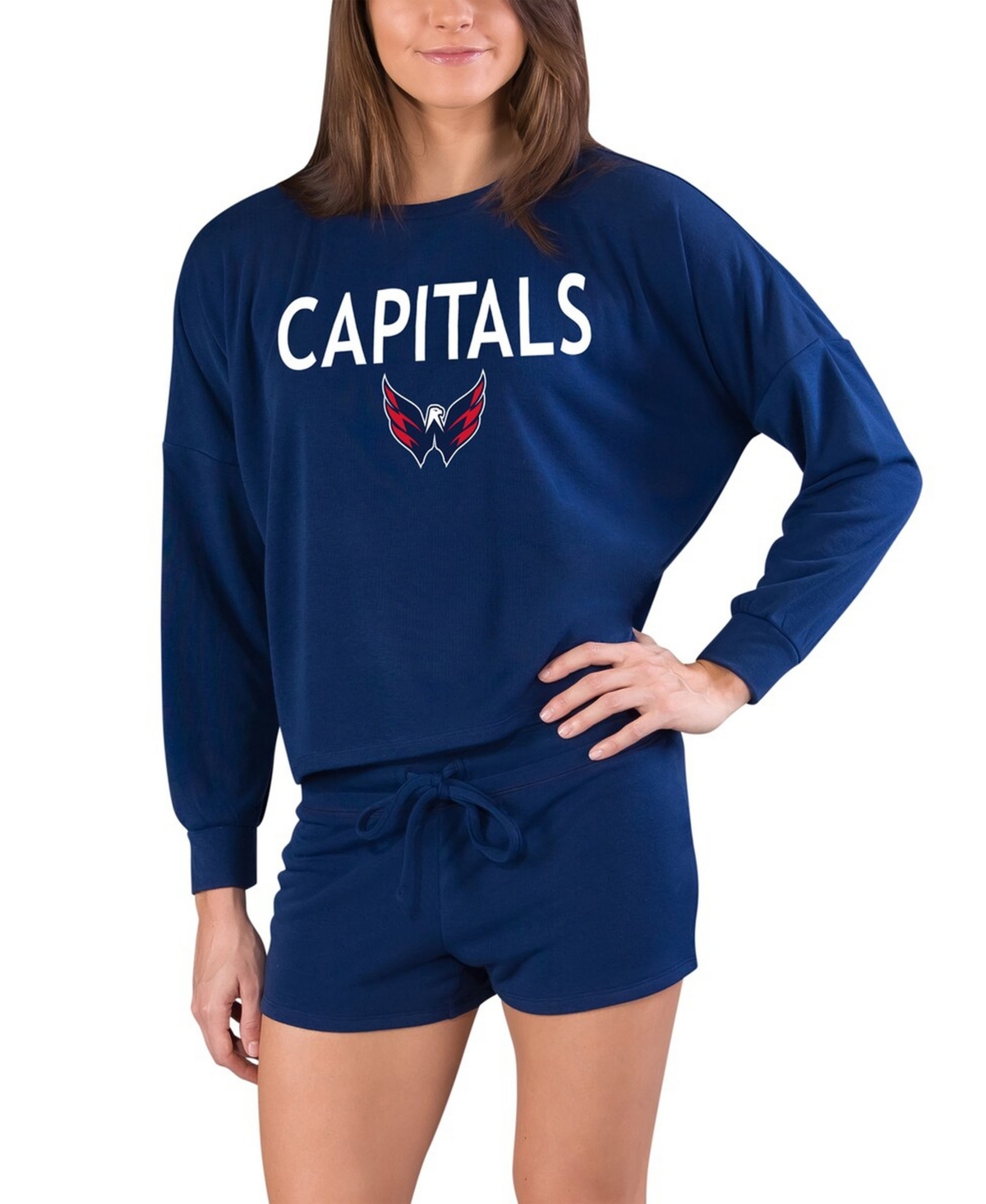 Concepts Sport Women's Navy Washington Capitals Gather Long Sleeve Top & Shorts Set