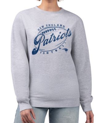 Women's Gray New England Patriots Distressed Graphics Fleece Pullover Sweatshirt