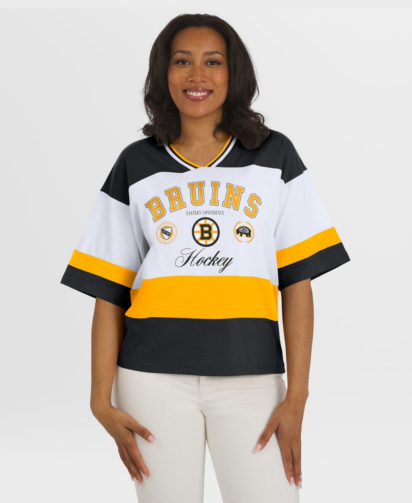 Женская футболка WEAR by Erin Andrews Black/White Boston Bruins Jersey Style — фото 4