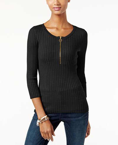 INC International Concepts Zip-Up Ribbed Sweater, Only at Macy's