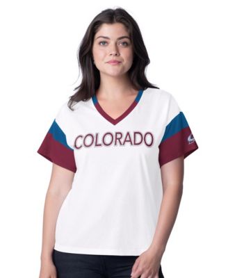 Women's White Colorado Avalanche Rink Oversized Rhinestone V-Neck T-Shirt