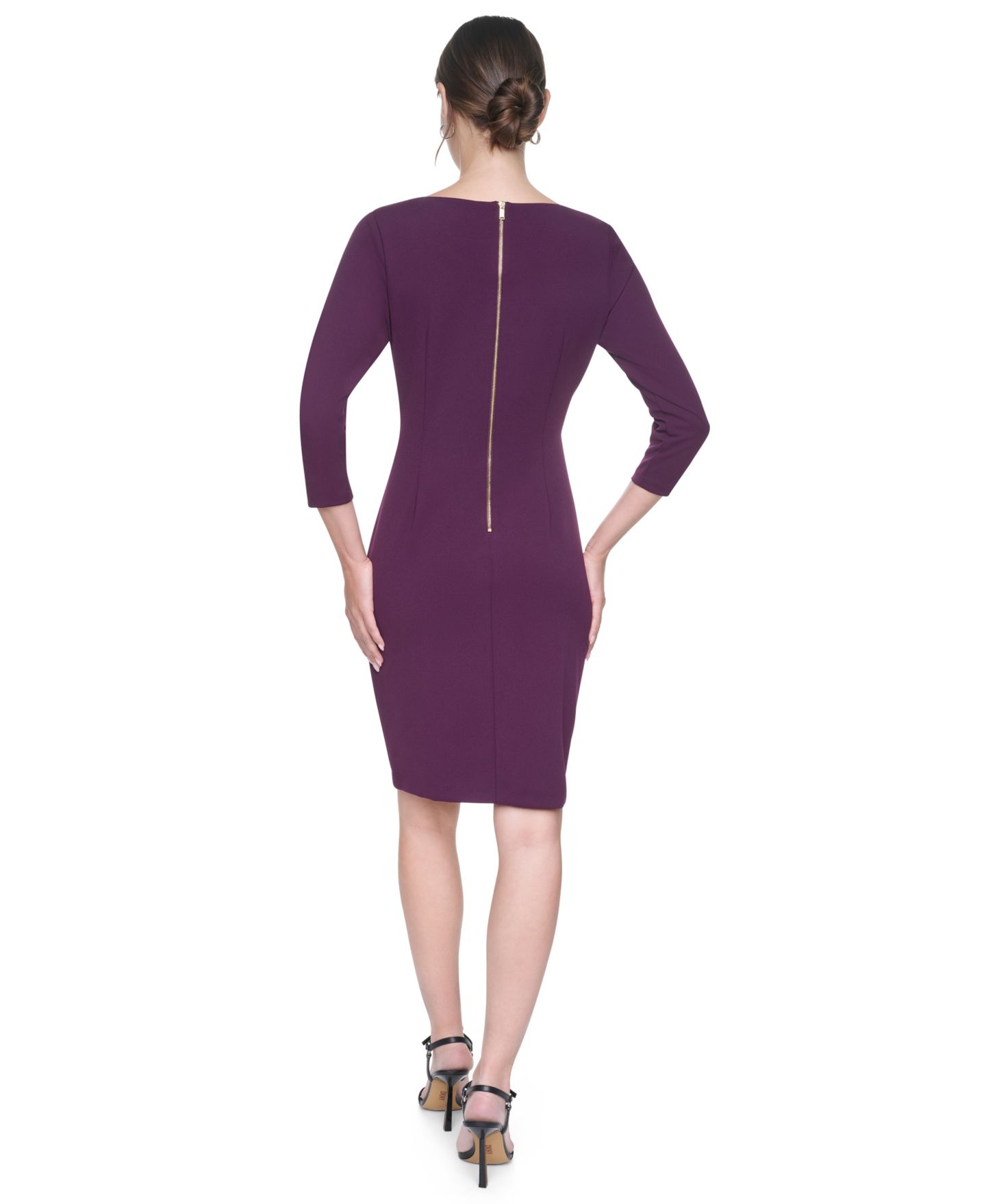 Женское платье DKNY Boat Neck Ruched Sheath, цвет: Изюмный — фото 5
