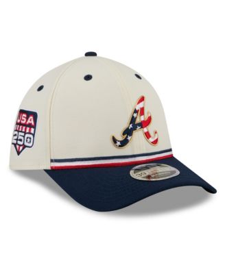Men's Cream/Navy Atlanta Braves USA 250 Fourth of July 39THIRTY M-Crown Flex Hat