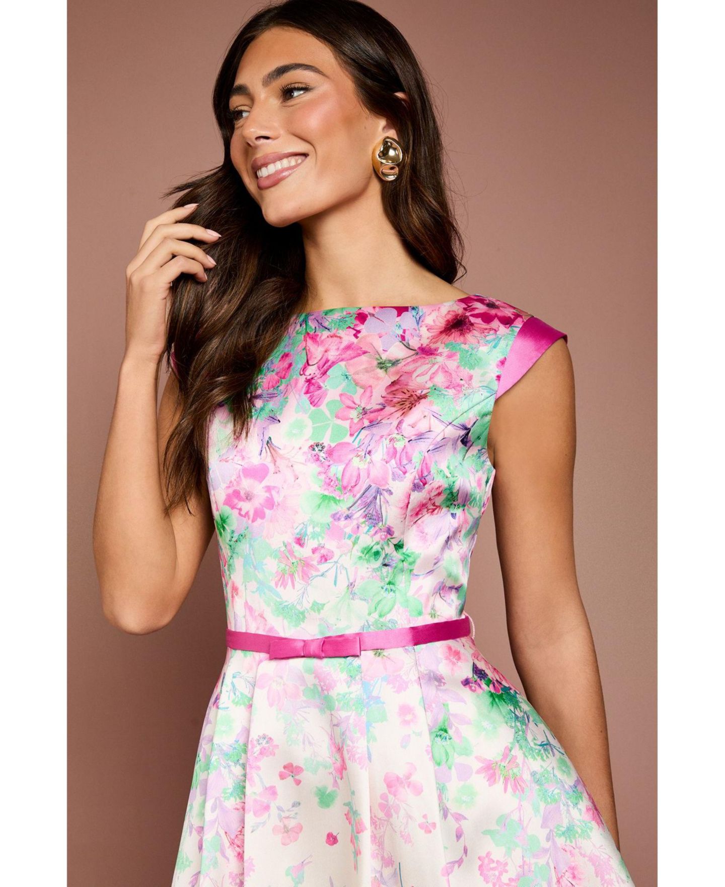 Женское платье Coast Floral High-Low Boat Neck Midi, цвет: Слоновая кость — фото 4