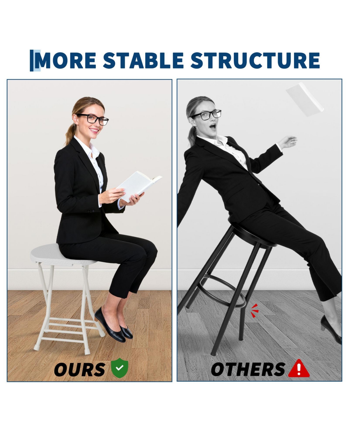 homfan Folding Stool - 18" Backless Stool with Handle and Anti-Slip Feet, 600 lbs Capacity, Portable for Bar, Kitchen, Home, Indoor and Outdoor
