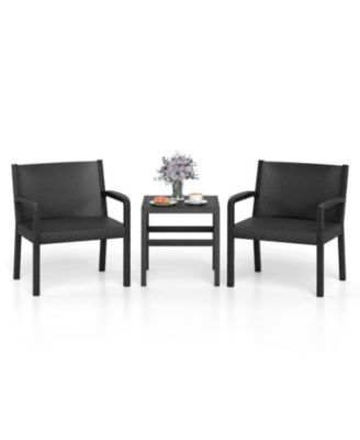 3 Piece Patio Furniture Set with 2 Modern Rattan Armchair and 25 Squire Side Table