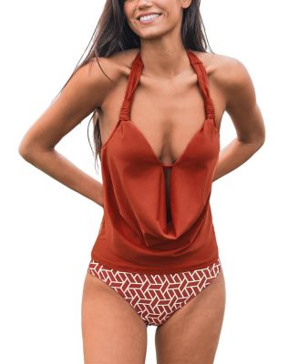 Women's V-Neck Adjustable Straps Tankini Set