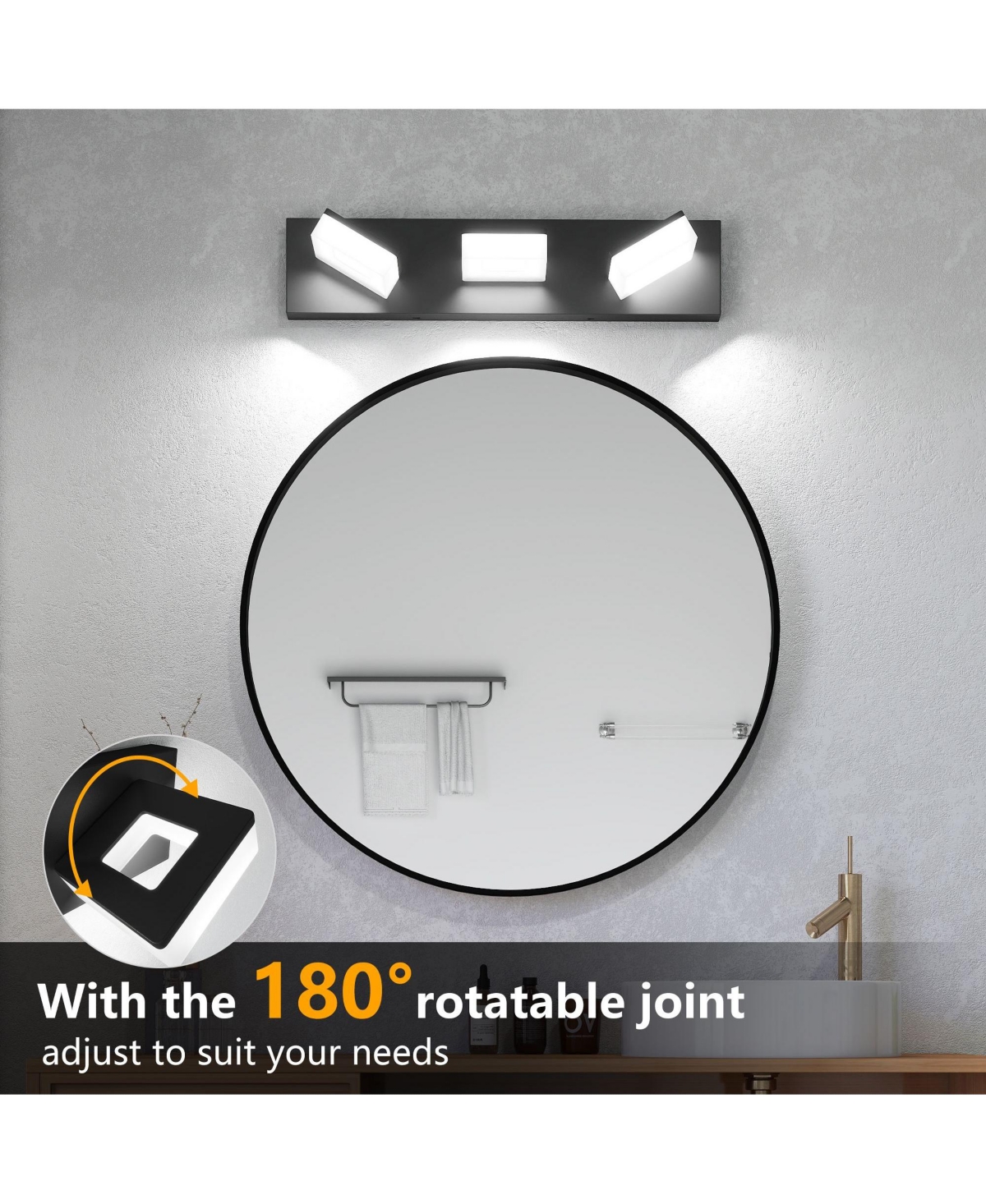 Midola 3-Light, 20" Led Modern Bathroom Vanity Light Fixtures, Matte Black Modern Acrylic Bathroom Wall Lighting Fixtures Over Mirror