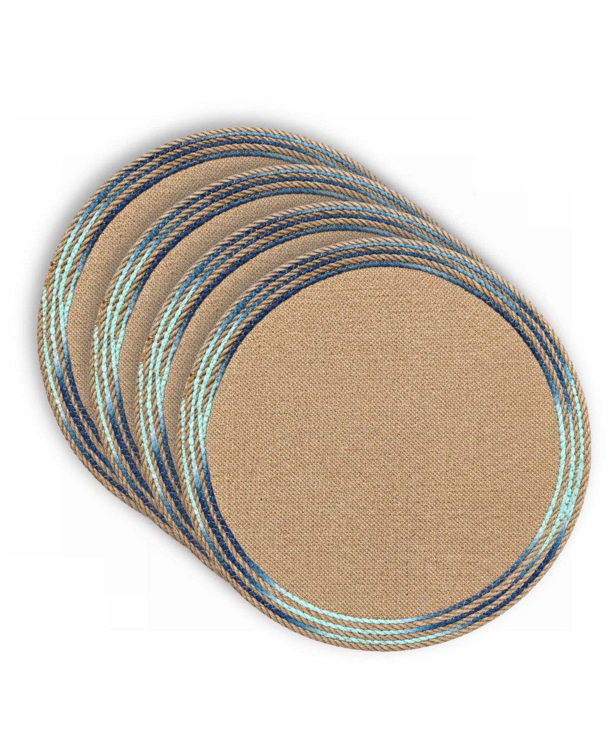 Dainty Home Key West 15" Round Natural Jute Multicolor Placemats Set of 4 - Durable Table Mats