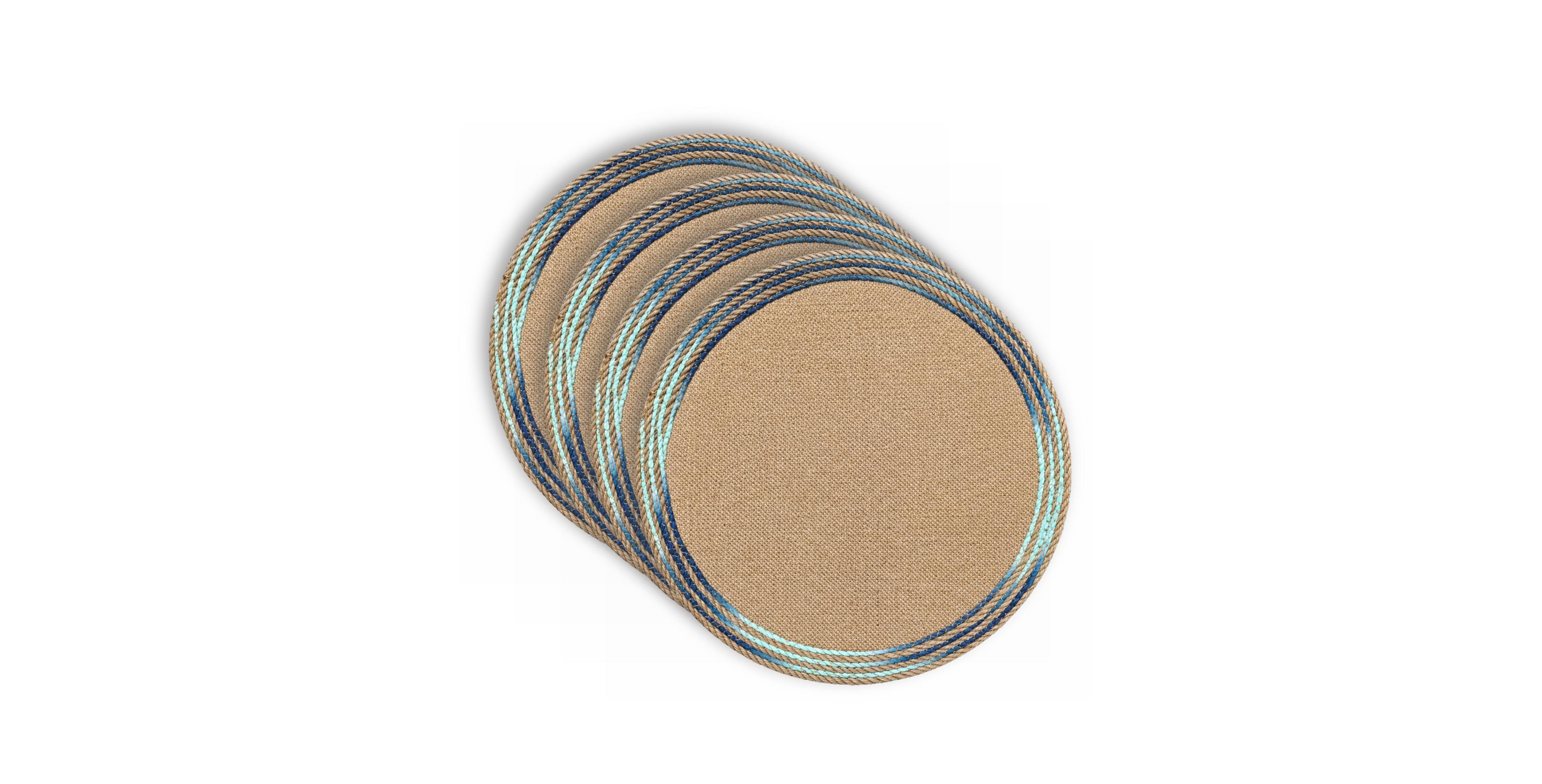 Dainty Home Key West 15" Round Natural Jute Multicolor Placemats Set of 4 - Durable Table Mats