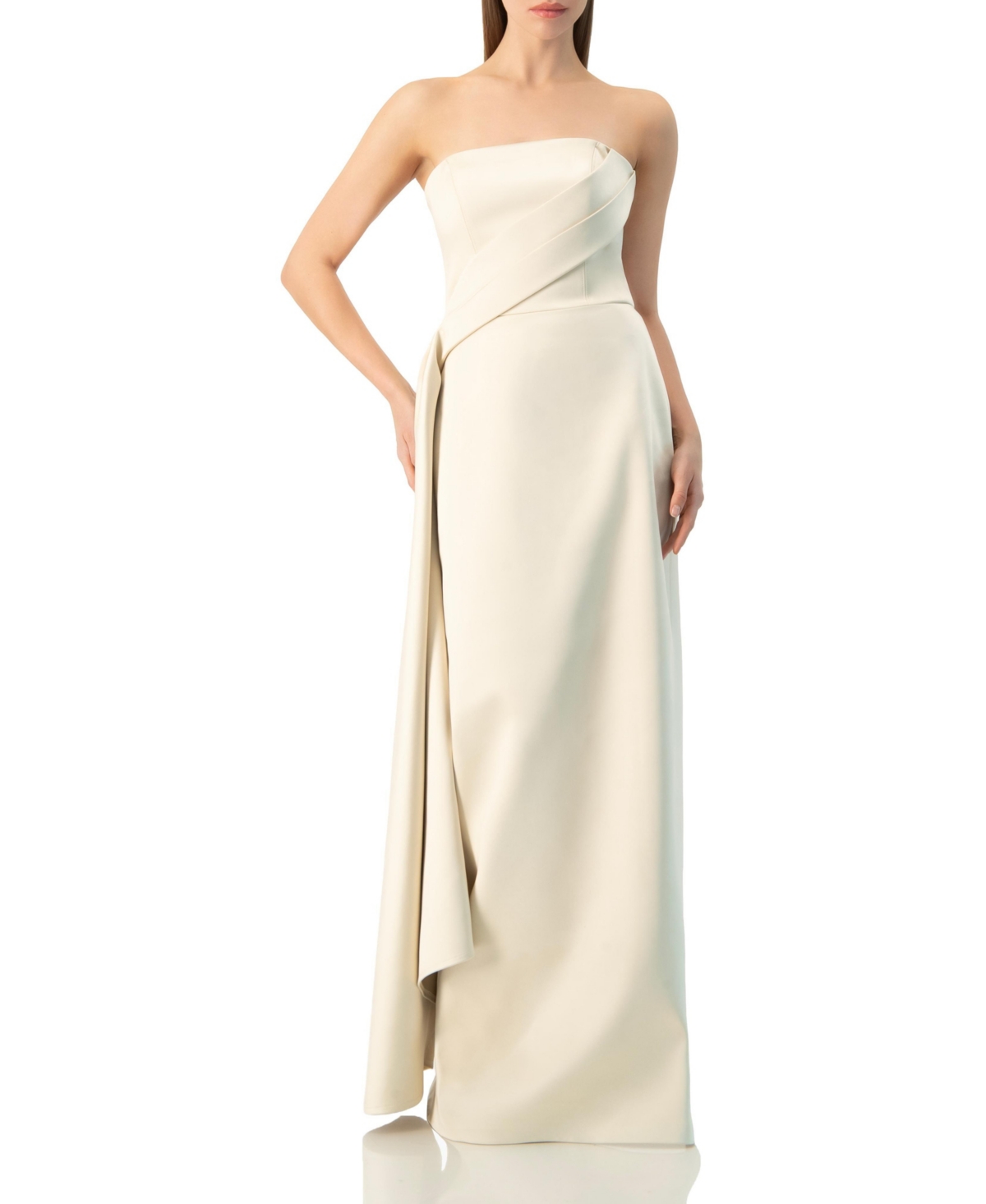Ivonne Women's Strapless Sculpted Drape Gown