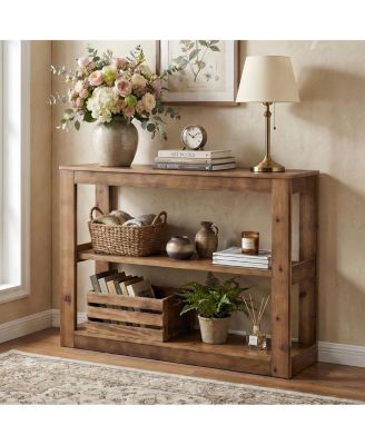 41.33" Solid Wood Console Table with 3-Tier Open Shelves, Modern Farmhouse Rustic Entryway Sofa Table