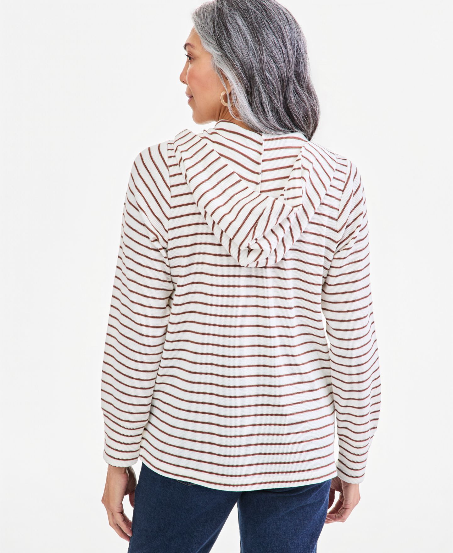 Женское худи Style & Co Striped Waffle, цвет: Коричневый полосатый — фото 4