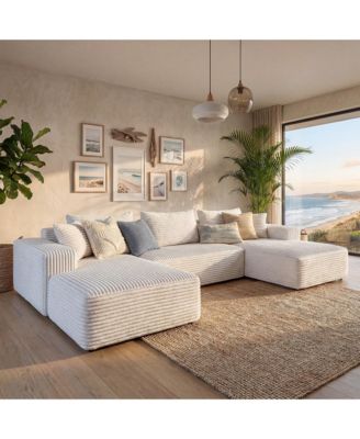 3-Piece U-Shaped Sectional Sofa Set With Pillows, Corduroy Convertible Couch