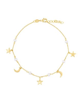 Polished Star and Moon Charm Pearl Anklet