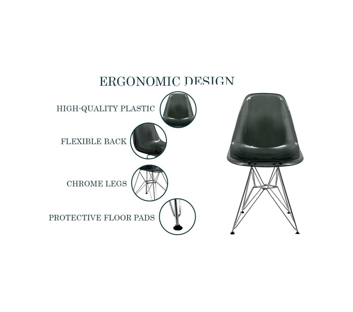 LeisureMod Cresco Acrylic Dining Chair Set of Chrome Eiffel Base and Curved Back Design