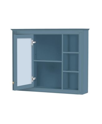 35" x 28" Medicine Cabinet, Wall Mounted Bathroom Storage Cabinet, Modern Bathroom Wall Cabinet with Mirror and 6 Open Shelves