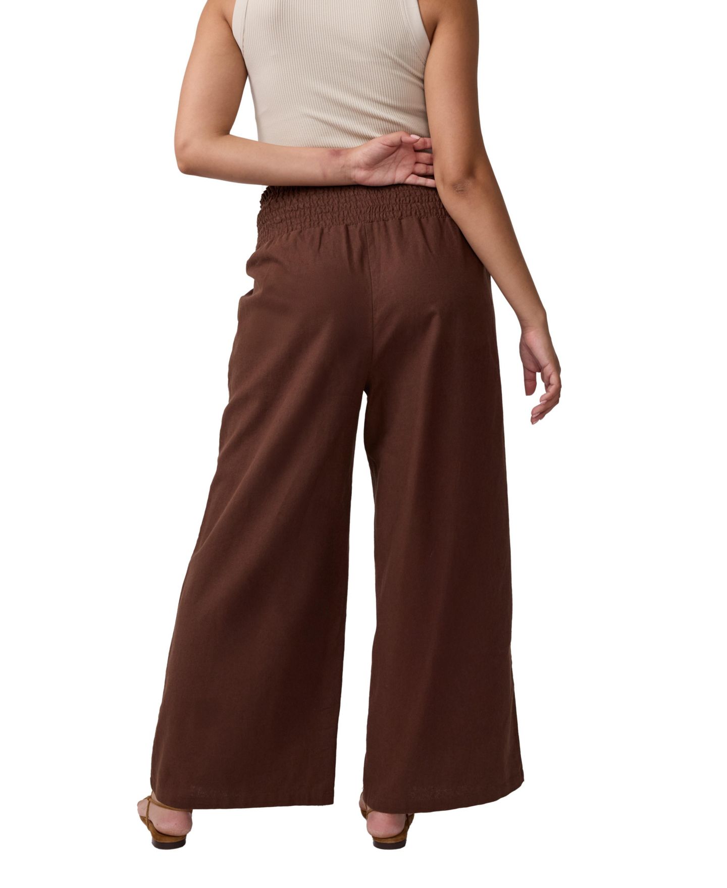 Женские брюки Ingrid + Isabel Maternity Smocked Linen Wide Leg Pant, цвет: Тёмный коричневый — фото 2