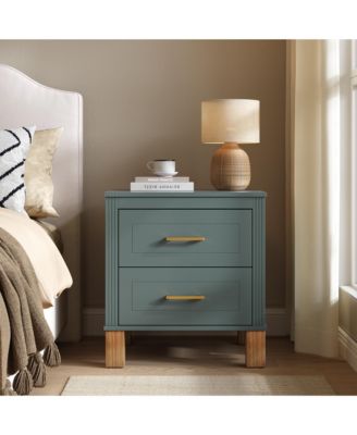 2 Drawer Nightstand, Solid Wood Legs Nightstand with Metal Handle, Tall Bedside Table