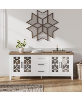 TV Stand, Farmhouse Entertainment Center with Glass Door, 2 Storage Cabinets and 3 Drawers, Modern Media Console Table
