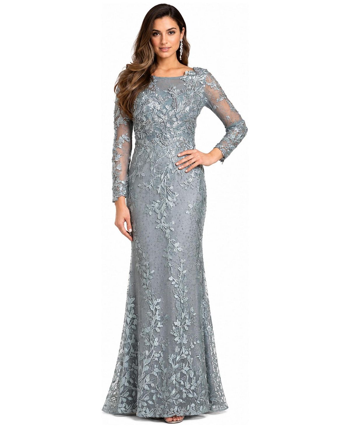 Lara Women's Long Sleeve Lace Dress With Lace Appliques view 1 — MAYCSS fashion products
