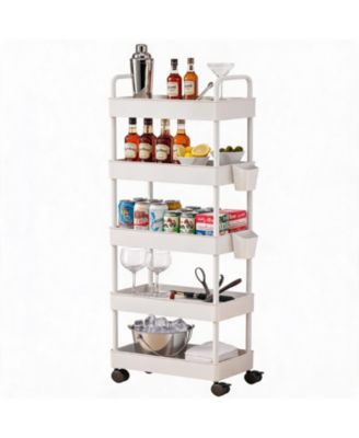 5 Tier Bar Cart, 16 Inch Slim Rolling Utility Shelf Cart with Side Baskets and Locking Wheels for Kitchen or Pantry