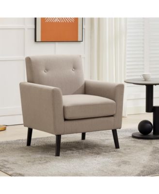 Accent Chair, Mid Century Modern Upholstered Reading Chair, Single Sofa Chair with Wood Legs and Thicker Seat Cushion for Living Room Bedroom