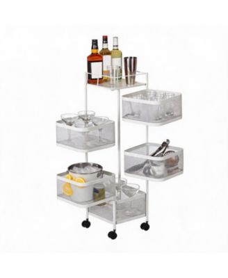 5 Tier Bar Cart, 38 Inch Metal Mesh Rolling Storage Cart with Rotating Baskets and Locking Wheels for Kitchen or Pantry