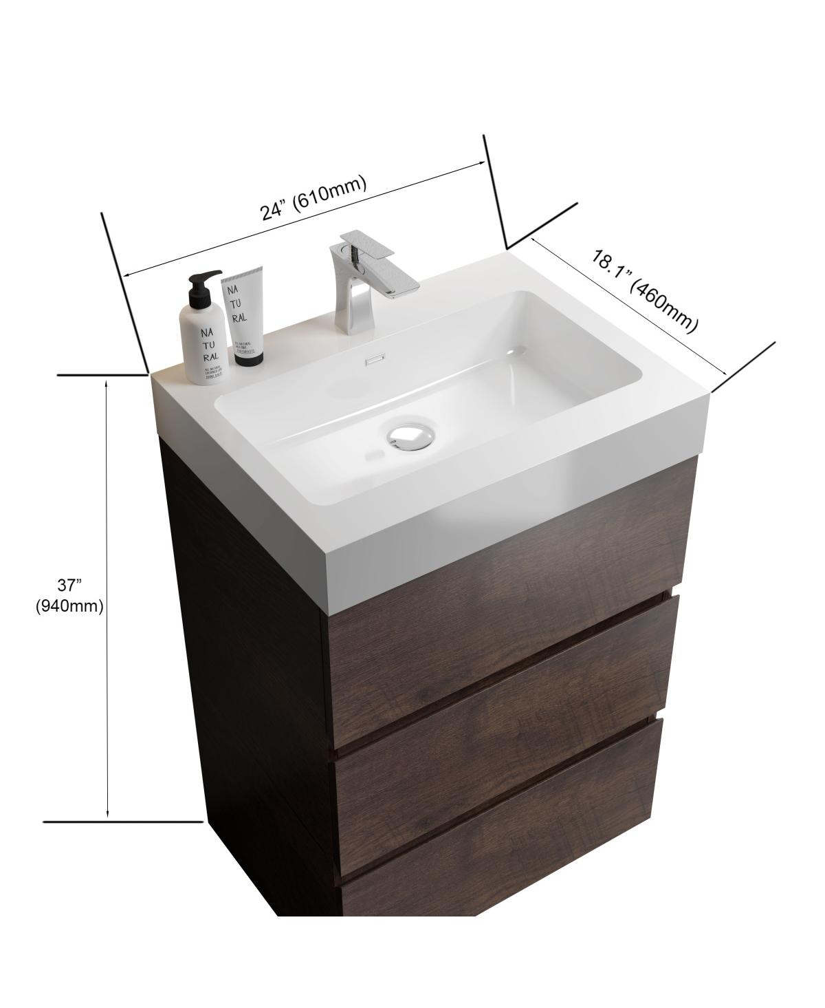 Sillysis Modern Bathroom Vanity with Stone Sink, Pre-assembled Soft Close 3 Drawers
