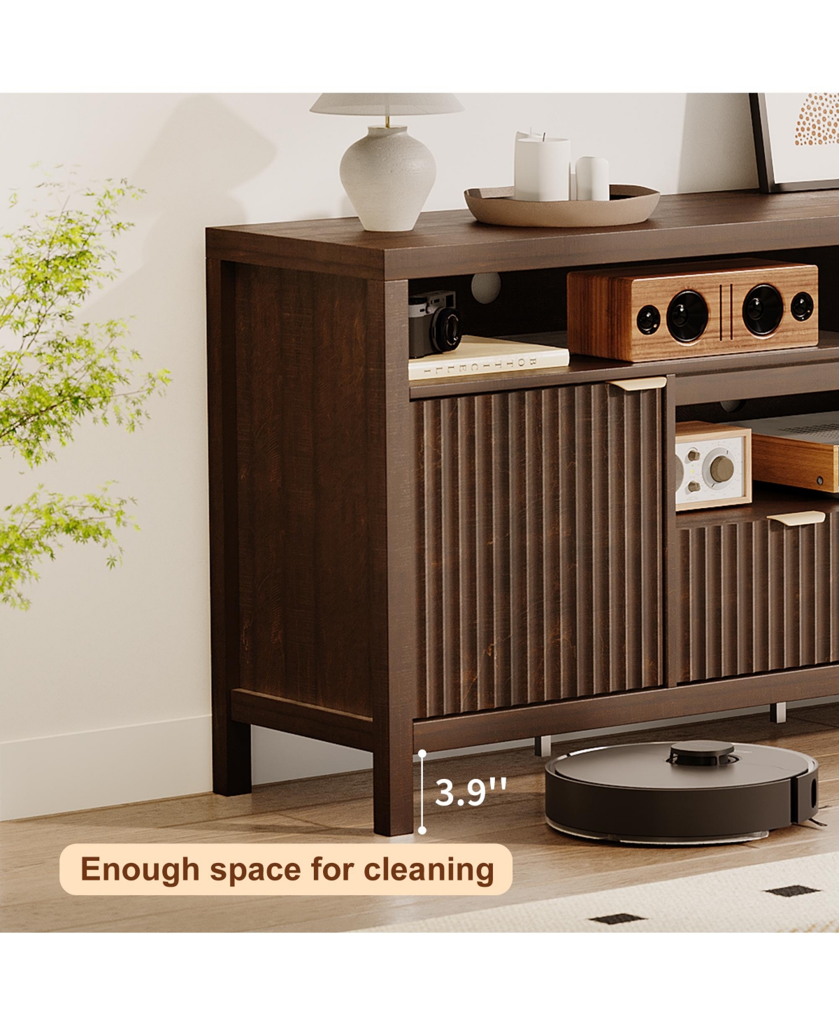 gaomon Modern Fluted Tv Stand for 65/75 inches TVs with 2 Cabinet Storage for Living Room