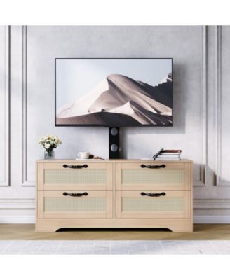 Farmhouse Style Dresser TV Stand for TVs up to 70inch , 4 Drawers, Rattan Doors, Wooden Storage Cabinet, Media Console for Bedroom