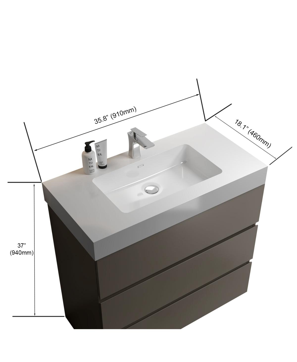 Sillysis Modern Freestanding Bathroom Vanity with Stone Sink, Soft Close Drawers, Handle-Free Storage Cabinet