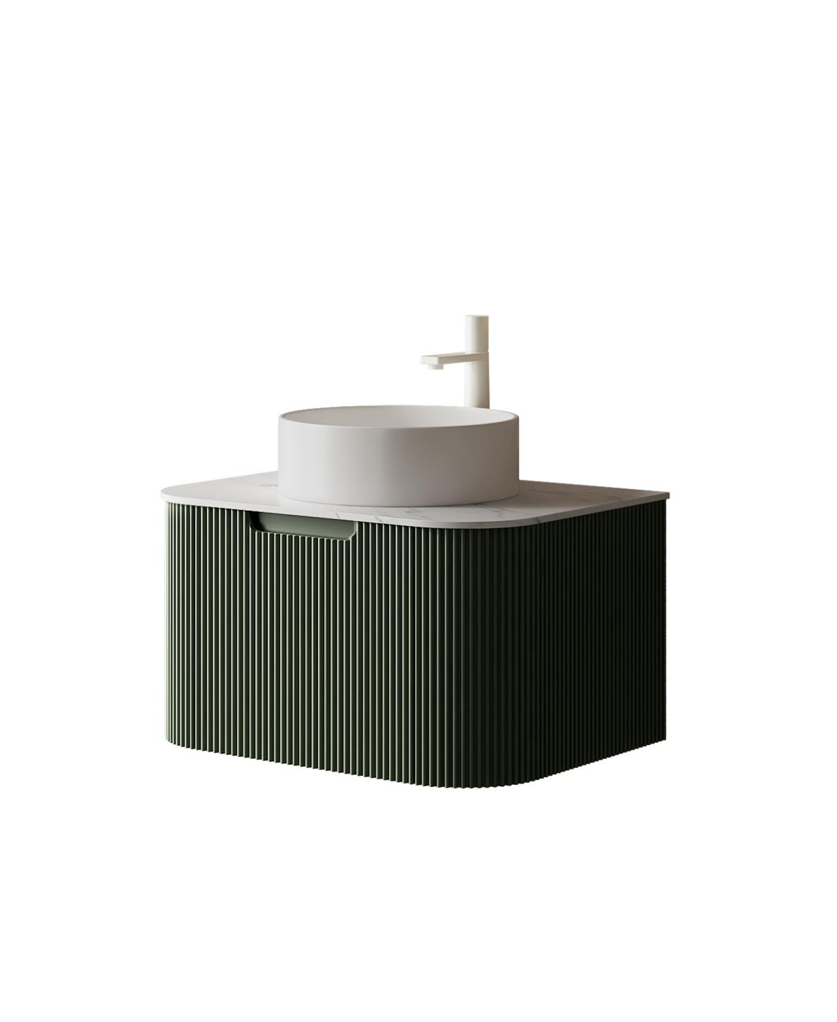 Sillysis Wall-Mounted Bathroom Vanity with Ceramic Sink, Sintered Stone Top, Soft Close Drawer