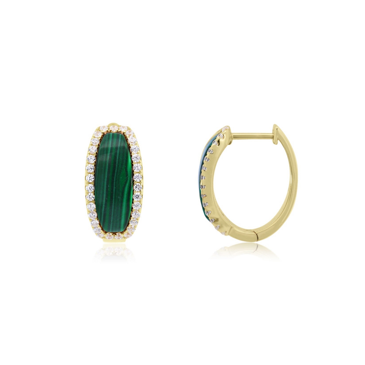 The Lovery Malachite Cz Oval Hoop Earrings 14K Gold-Plated Sterling Silver - Malachite