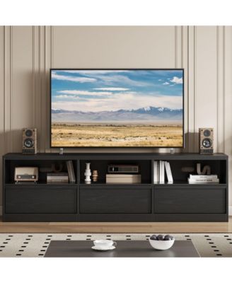 70in TV Stand for TVs up to 85", Mid Century Modern Media Console with Storage Drawer and Open Shelves for Living Room
