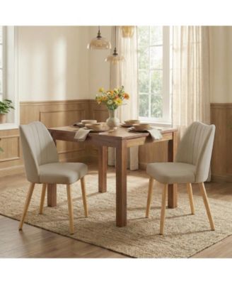Set of 2 Wooden Dining Chairs - Upholstered Modern Fabric Kitchen Chairs with Back for Kitchen, Living Room, or Restaurant - Tool Free Assembly
