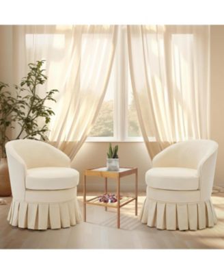 Set of 2 Swivel Dining Chair, Linen Upholstered Mid Century Armchair with 360 Degree Rotation for Dining Room or Vanity