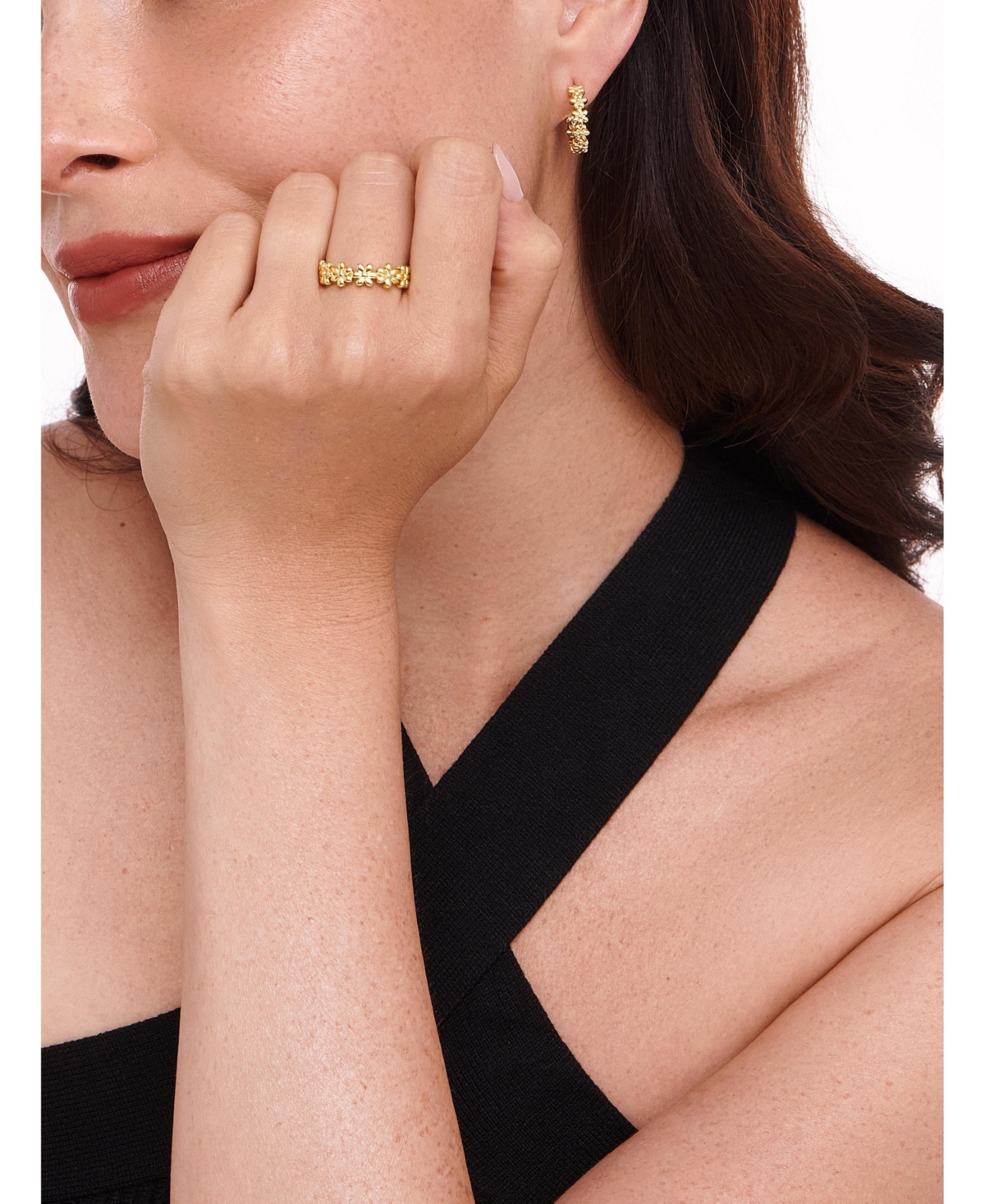 Devata Daisy Flower Hoop Earrings in Plated Sterling
