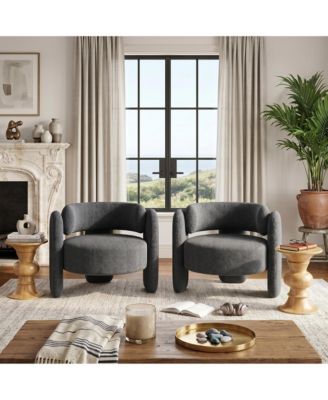 Set of 2 Modern Chenille Armchairs for Living Room, Mid-Century Upholstered Barrel Chairs, Rounded Corners, Extra Large Single Sofa