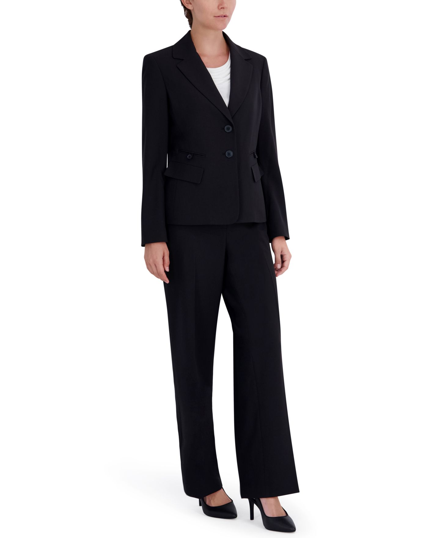 Женские комплекты Le Suit Four-Pocket Jacket & Fly-Front Wide-Leg Pants Suit, цвет: Чёрный — фото 2