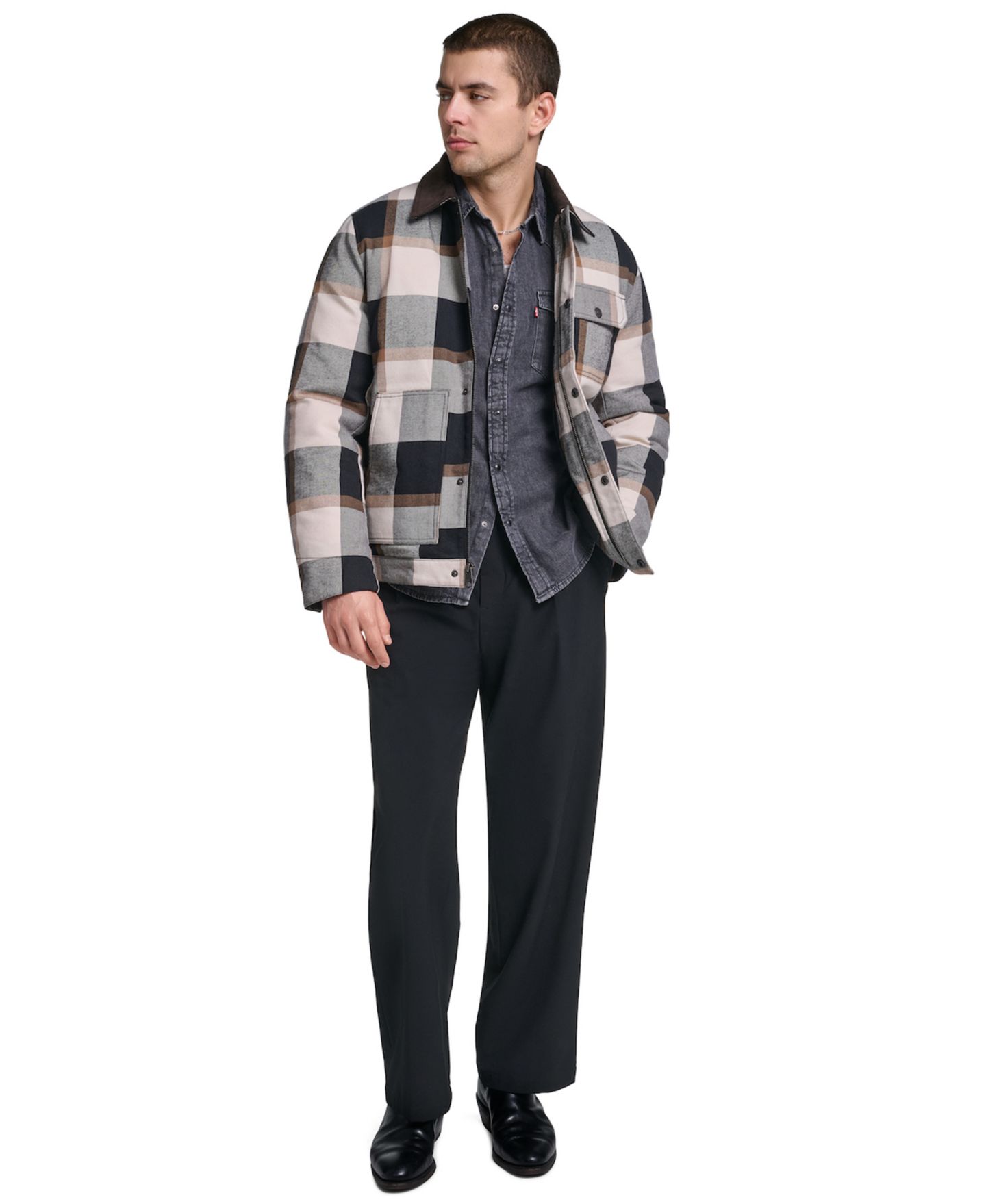 Мужская куртка Levi's Plaid Cord Details Shirt Jacket, цвет: Чёрный / Карамельный — фото 2