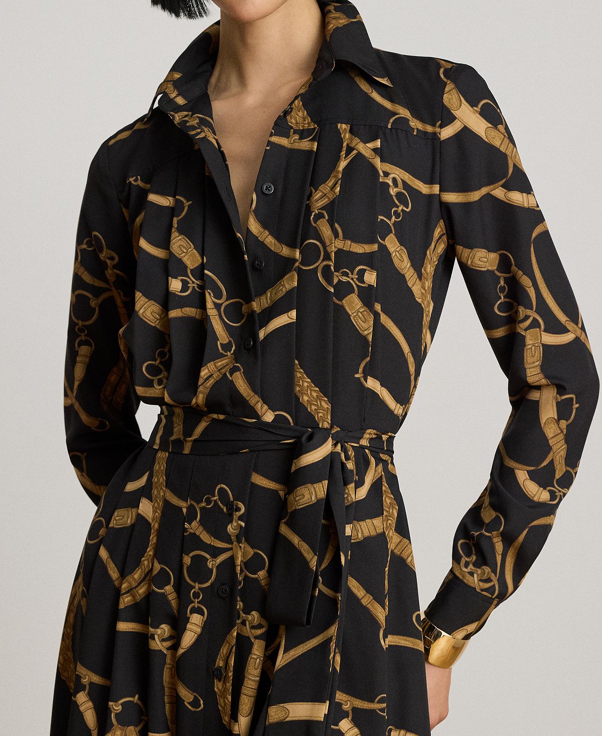 Lauren Ralph Lauren Women's Belting Print Pleated Shirt Dress view 4 — MAYCSS fashion products