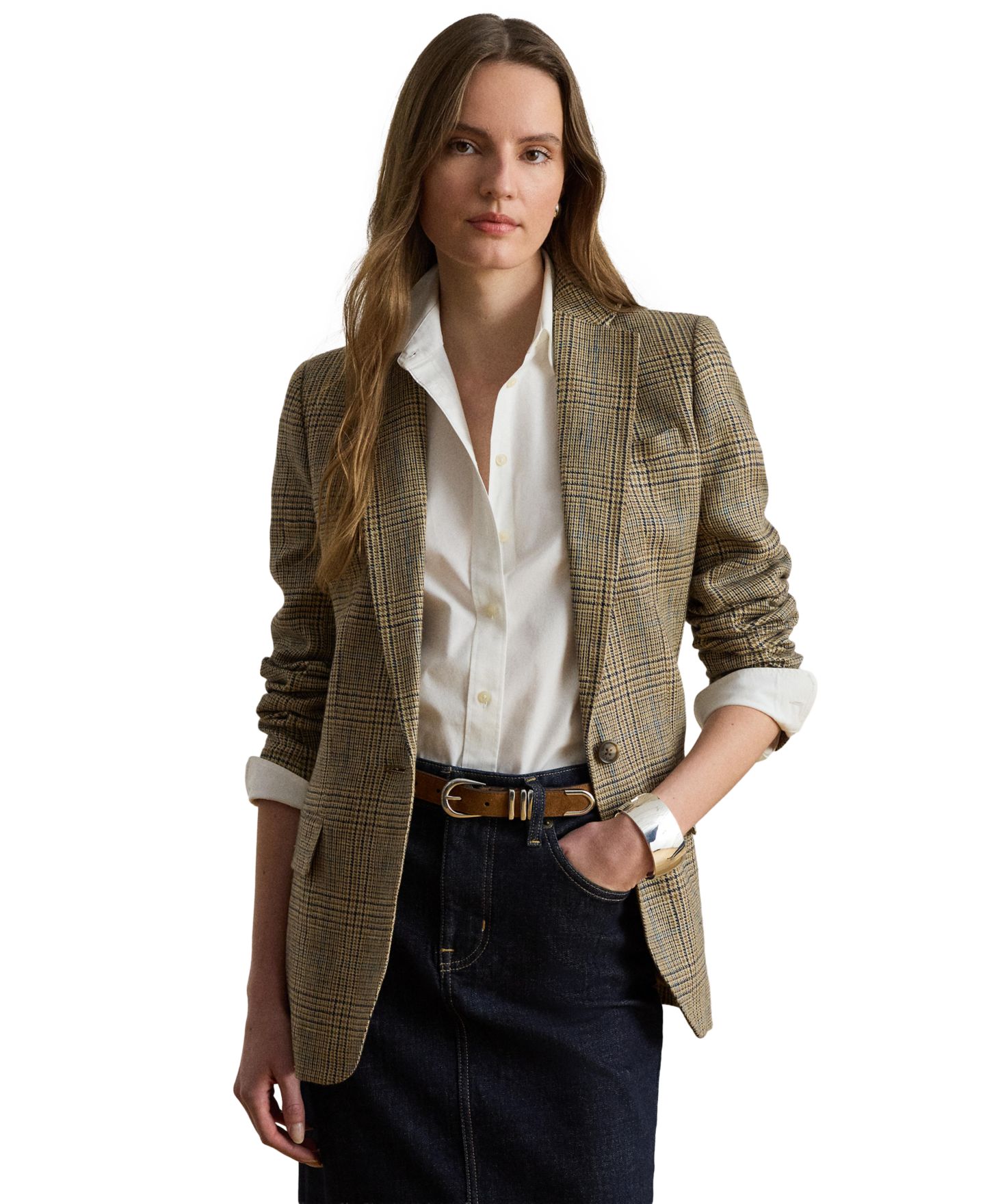 Женский пиджак Lauren Ralph Lauren Glen Plaid Padded Blazer, цвет: Рыжевато-коричневый / Чёрный разноцветный — фото 1