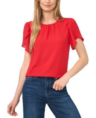 Women's Tulip Short-Sleeve Shirred Crewneck Top