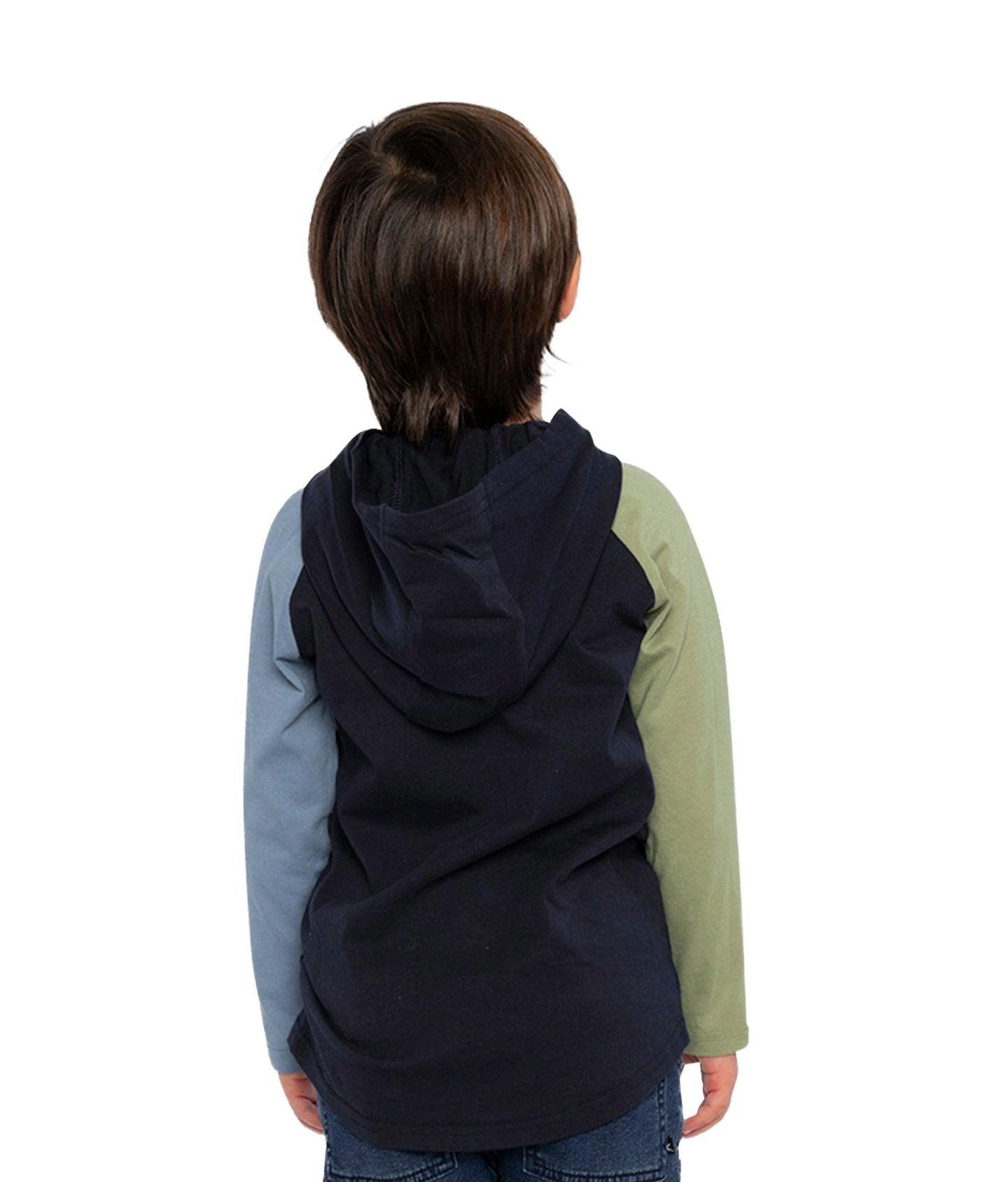 Футболка Deux par Deux Raglan Hooded для мальчиков-малышей, цвет: Синий / Зелёный — фото 5