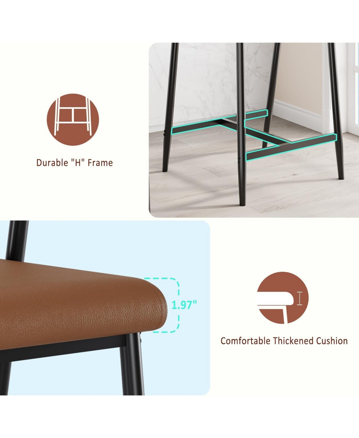 homfan Set of 8 Bar Stools with Arms, 26" Counter Height Metal Barstools with Back and Footrest, Upholstered Wider Seat, Sturdy Frame